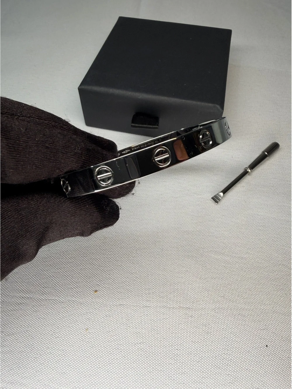 Silver Tone Screw Motif Bangle Bracelet with Screwdriver